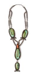 A Navajo Silver Turquoise and Coral Necklace Fred Thompson