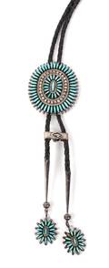 A Zuni Silver and Turquoise Petit Point Bolo