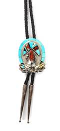 A Zuni Silver Turquoise and Multiple Stone Bolo O Panteah