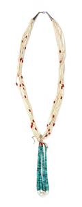A Southwestern Shell Heishi and Coral Necklace