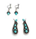 Two Pairs of Southwestern Style Silver and Turquoise Earrings