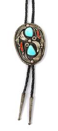 A Southwestern Silver Turquoise and Coral Bolo