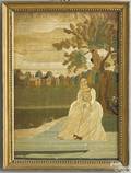 New England silk on silk needlework picture late 18th c