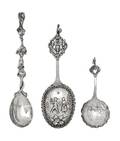 A Group of Three Dutch and English Silver Serving Spoons