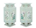 A Pair of Chinese Celadon and Famille Rose Porcelain Vases