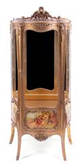 A Louis XV Style Vernis Martin Decorated Giltwood Vitrine