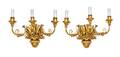 A Pair of Biedermeier Giltwood ThreeLight Sconces