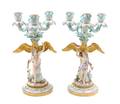 A Pair of Meissen Porcelain ThreeLight Figural Candelabra