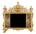 A Continental Painted Panel Inset Giltwood Mirror