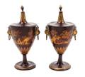 A Pair of English Tole Covered Chestnut Urns
