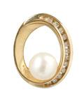 14k Yellow Gold Pearl  Diamond Pendant