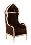 Canopied Bergere w Chocolate Velvet Upholstery