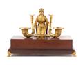 An Empire Style Gilt Bronze Mounted Mahogany Figural Encrier