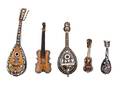 A Group of Five Tortoise Shell and Composite Shell Inlaid Miniature Musical Instruments