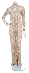 A Bob Mackie Nude Embroidered Evening Gown