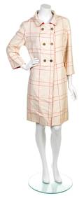 A BlumsVogue Cream and Red Wool Plaid Reversible Coat