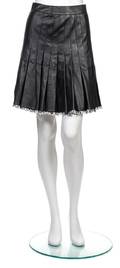 A Chanel Black Leather Pleated Skirt