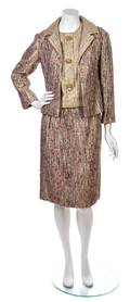 A Christian Dior Gold Tweed Three Piece Skirt Suit