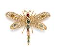 A Jarin Multicolor Stone and Clear Rhinestone Dragon Fly Brooch