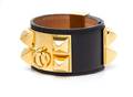 An Hermes Black Leather Collier de Chien Bracelet