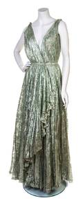 A Nina Ricci Seafoam Green and Metallic Silver Gown