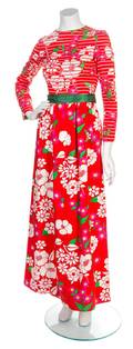 A Lanvin Red Cotton Floral Gown