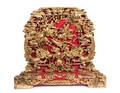 A Chinese Red and Gilt Lacquered Carved Wood Panel on Stand