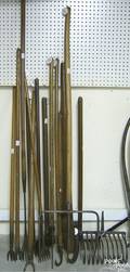 Large lot of wrought iron and wooden tools