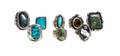 Eight Southwestern Silver and Turquoise Rings