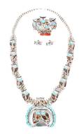 A Zuni Three Piece Necklace Bracelet and Earring Set