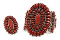 A Zuni Silver and Coral Cluster Bracelet and Ring Bernice Wyaco