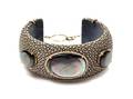 A 14 Karat Yellow Gold Shagreen Diamond and MotherofPearl Cuff Bracelet