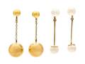 A Collection of 14 Karat Yellow Gold Dangle Earclips