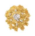 An 18 Karat Yellow Gold and Diamond PendantBrooch