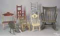 Seven chairs to include 5 painted doll chairs