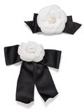 A Pair of Chanel White Camelia and Satin Ribbon Pins