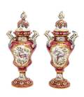 A Pair of Chelsea Porcelain Covered Urns