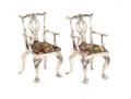 A Pair of Silver Chippendale Style Miniature Armchairs