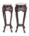 Two Chinese Export Carved Rosewood Pedestals