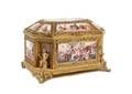 A Continental Gilt Metal and Painted Enamel Hexagonal Casket