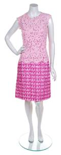 An Oscar de la Renta Pink Tweed and Lace Dress