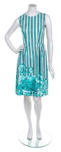An Oscar de la Renta Blue and White Cotton Striped Dress