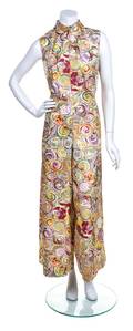 A Multicolor Thai Silk Swirl Motif Jumpsuit