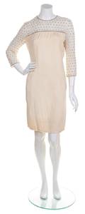 A Mollie Parnis Cream Silk Embroidered Dress