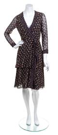 A Thea Porter Black Cotton Print Wrap Dress