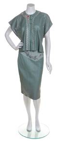 A Grass Orchids Green Leather Skirt Ensemble