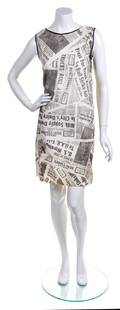 A Black and White Paper Newsprint Shift Dress