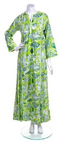 A Lilly Pulitzer Green and White Floor Length Caftan