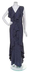 A Lanvin Navy and White Polka Dot Evening Gown
