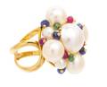 An 18 Karat Yellow Gold Cultured Pearl Mabe Pearl Ruby Emerald and Sapphire Ring Rajola